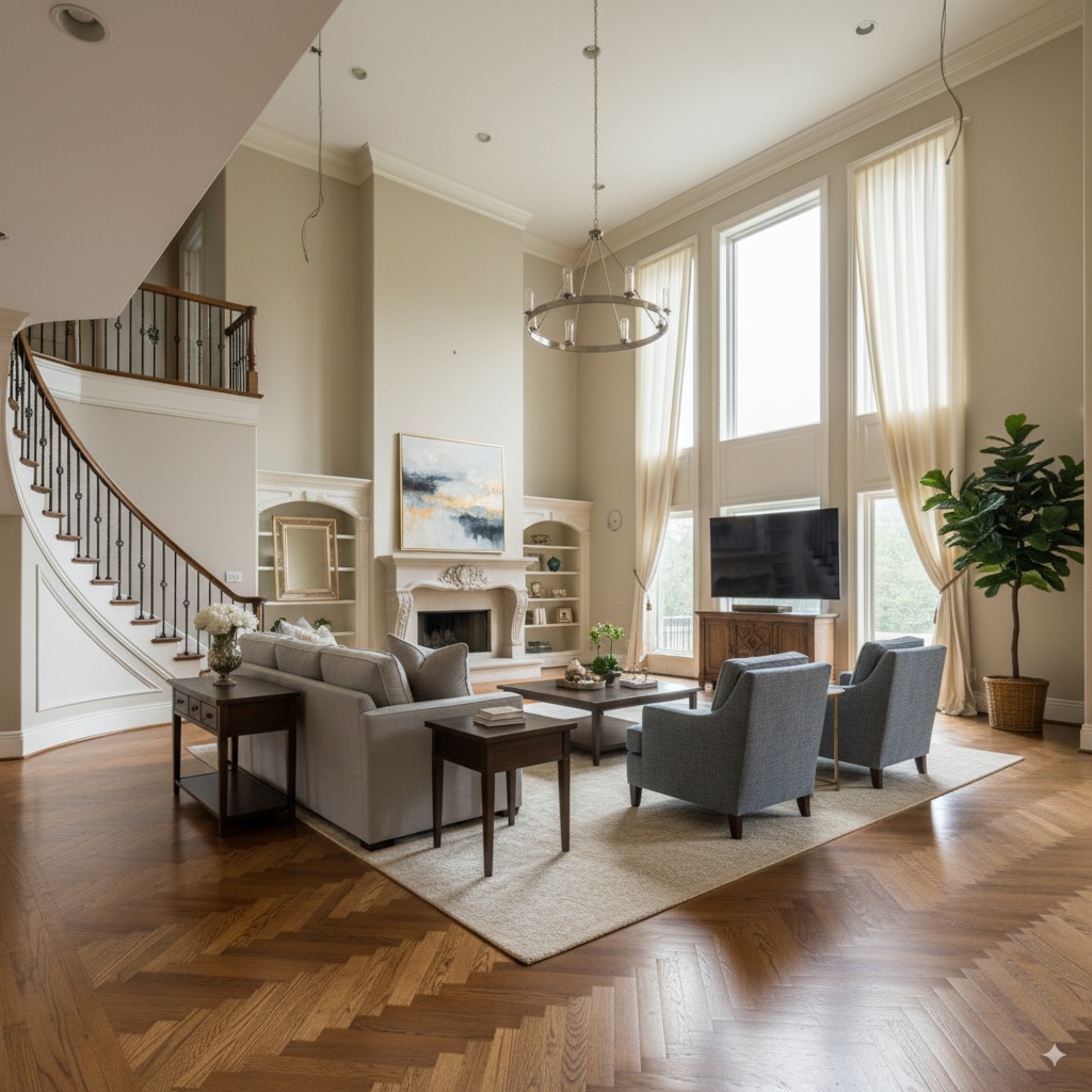 Professionally staged room with furniture and decor